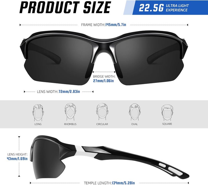 XVXV Polarized Sports Sunglasses for Men - UV Protection Half Frame Sun Glasses for Running Fishing - Image 4